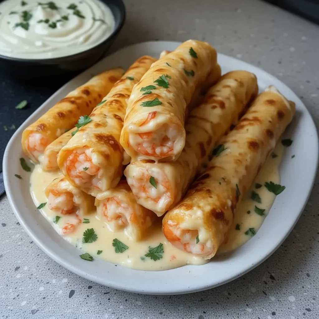 Delicious crab shrimp queso rolls served on a plate