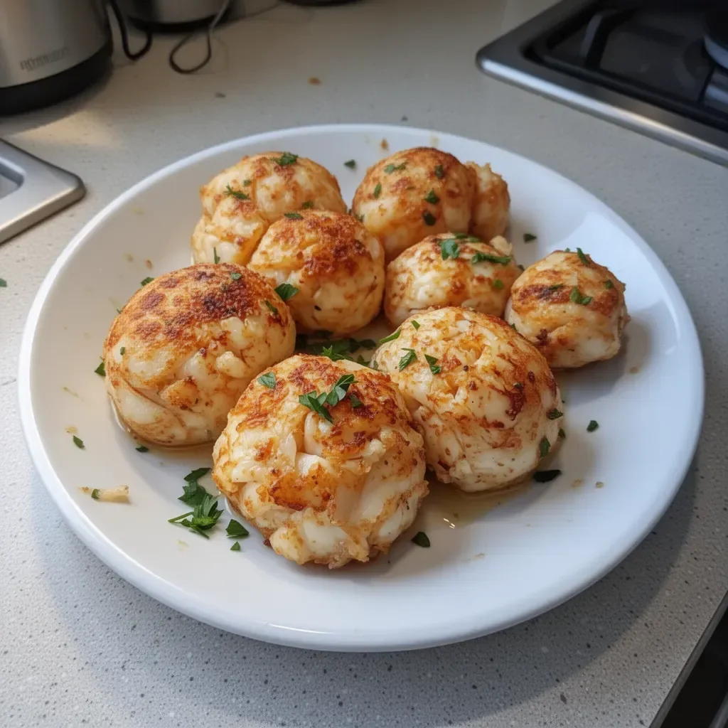 Delicious homemade crab bombs ready to serve as a savory appetizer.