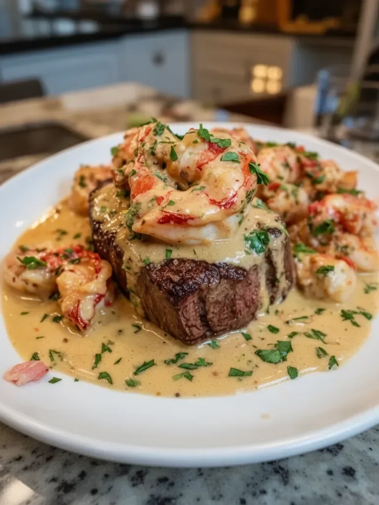 Filet Mignon with Shrimp and Lobster Cream Sauce