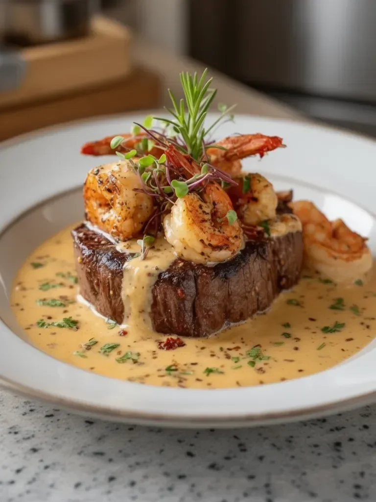 Filet Mignon with Shrimp and Lobster Cream Sauce