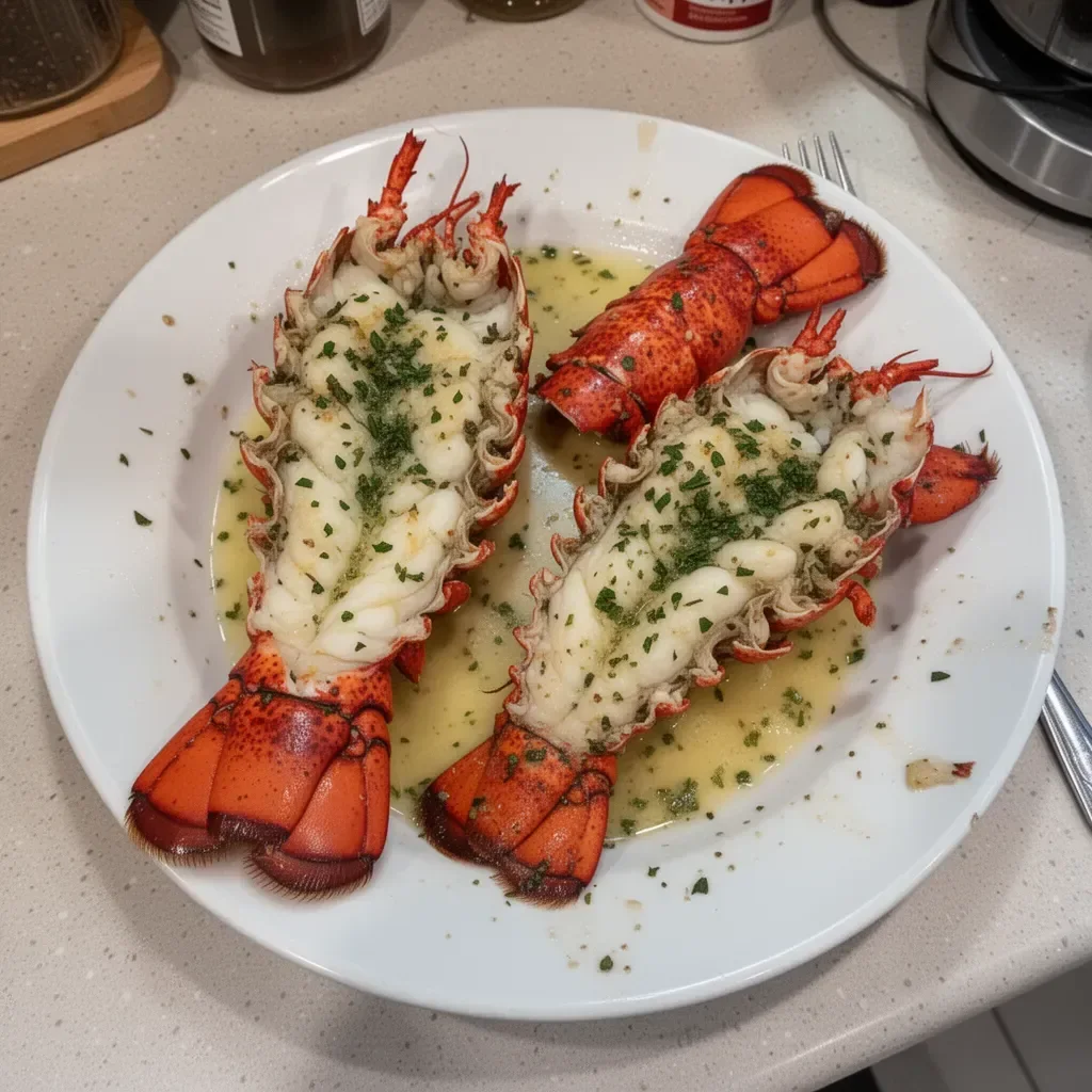 Delicious garlic butter lobster tails served on a plate