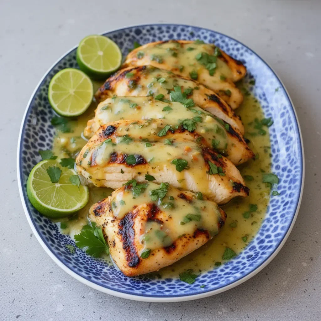 Grilled Salsa Verde Chicken topped with Pepper Jack cheese