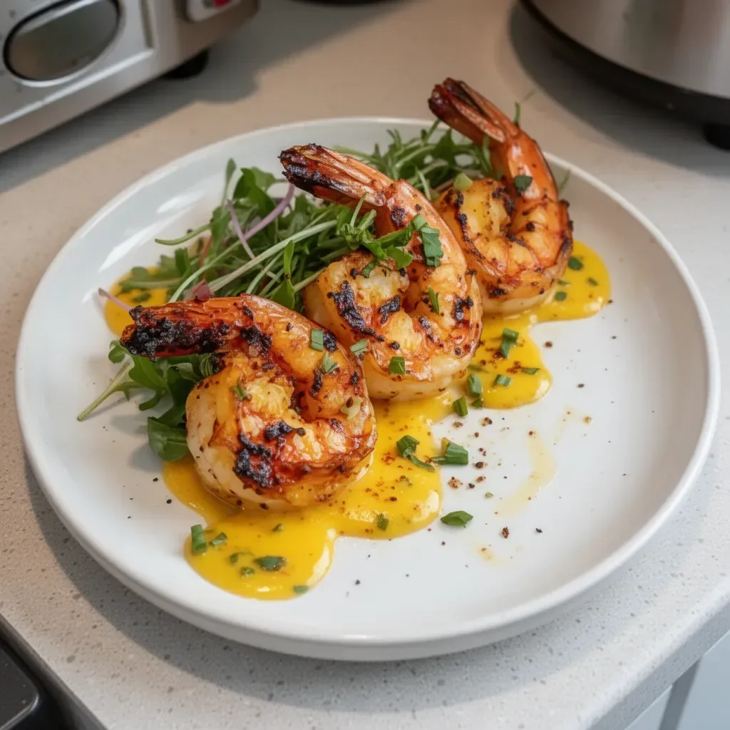 Grilled shrimp served with a tropical mango lime sauce on a plate