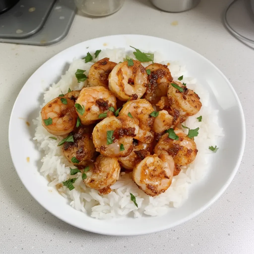 Delicious Hawaiian Garlic Shrimp dish garnished with herbs