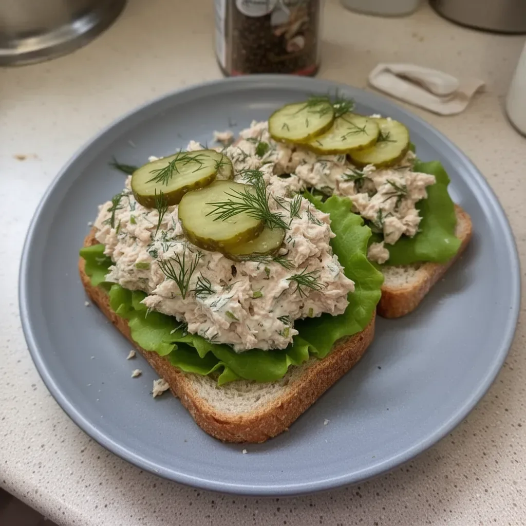 Healthy Greek yogurt dill pickle tuna salad in a bowl