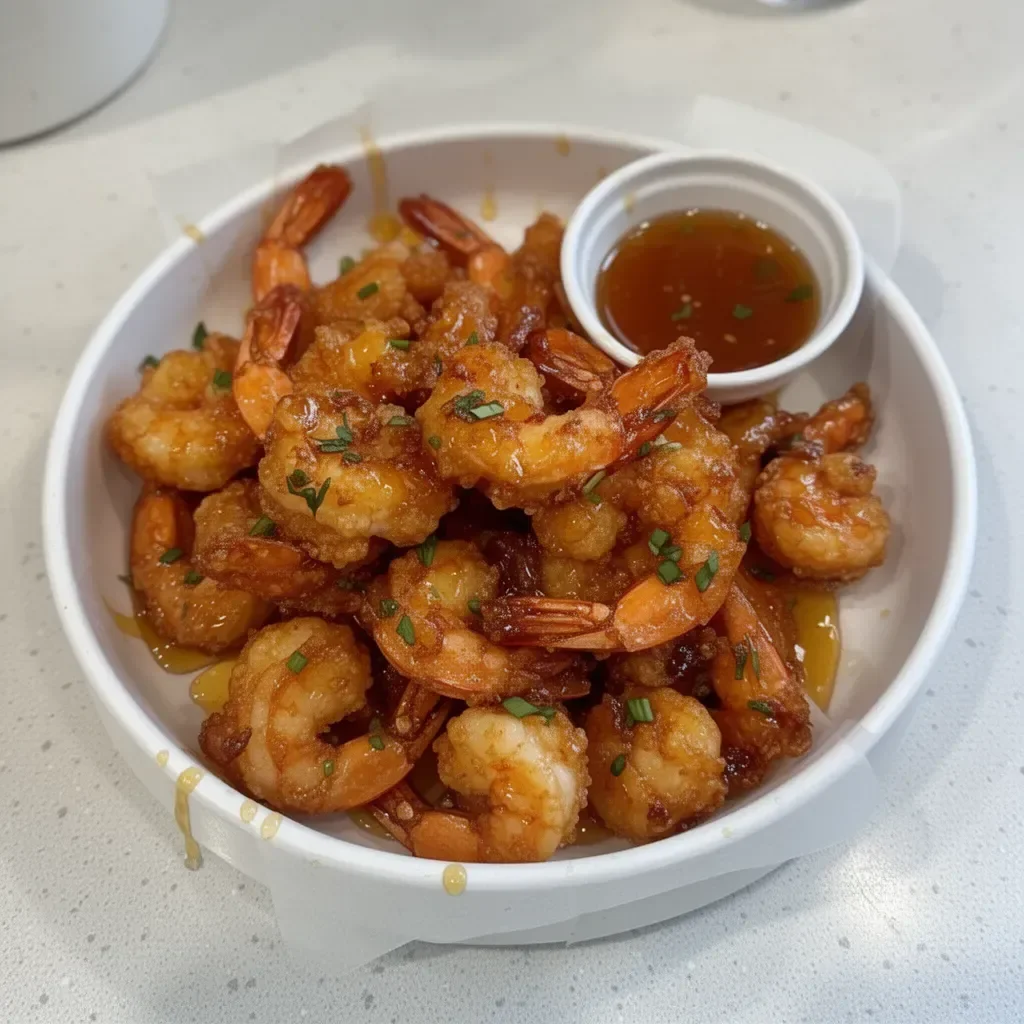 Crispy hot honey fried shrimp served with a spicy dipping sauce.
