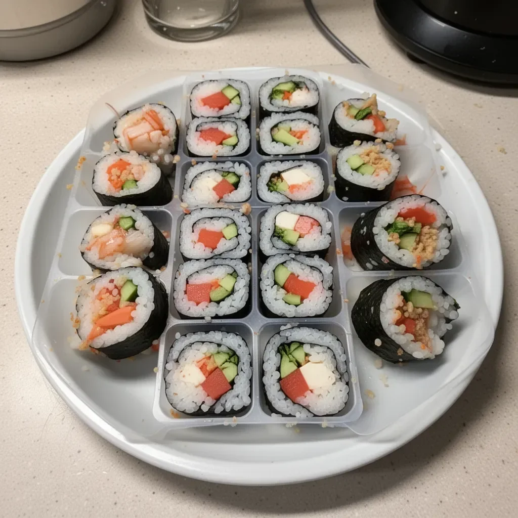 Ice cube tray sushi creation featuring unique shapes and fresh ingredients