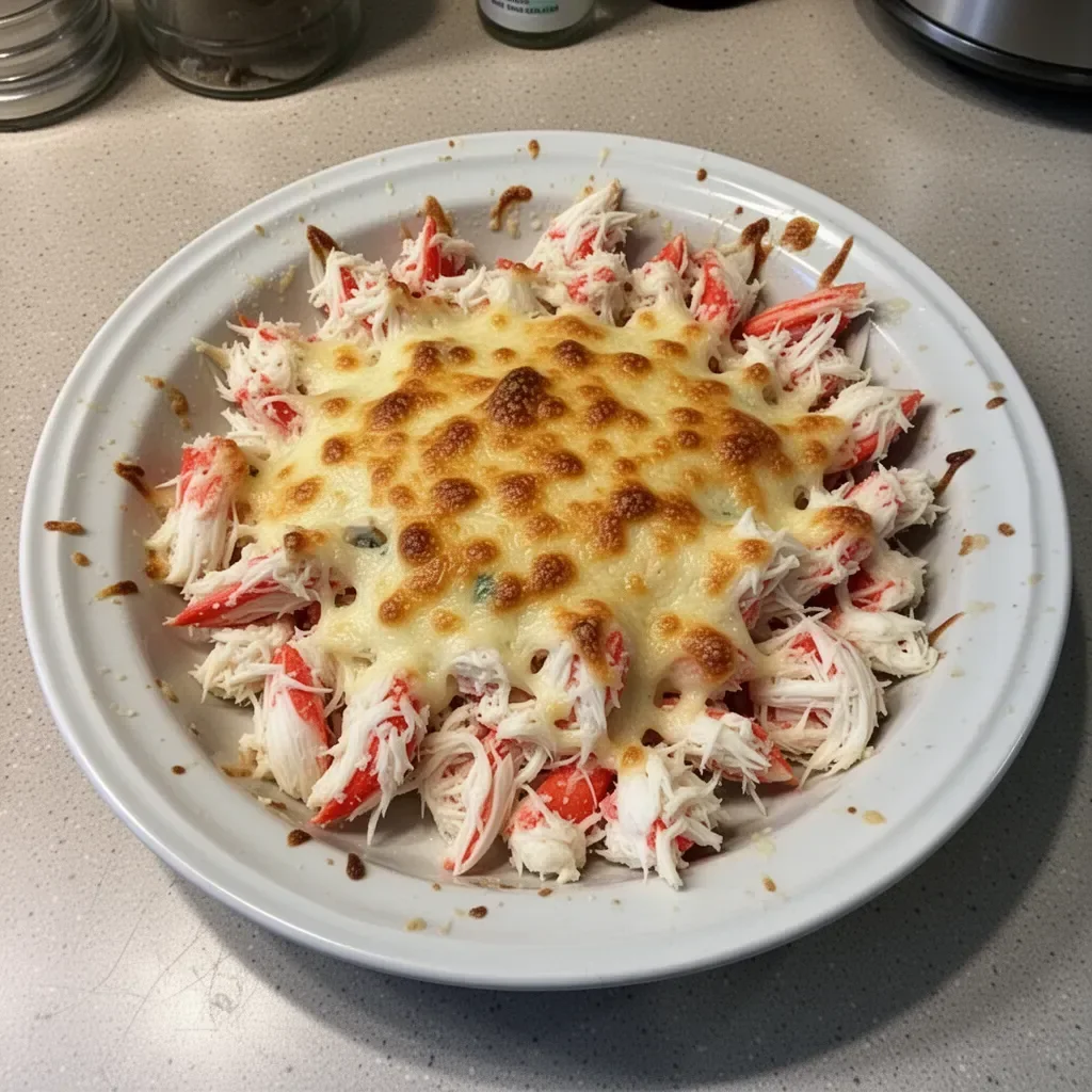 Delicious Jumbo Lump Crab Au Gratin baked with a creamy cheese topping.