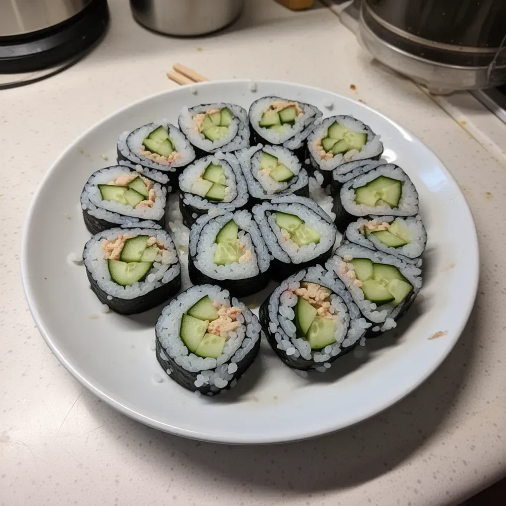Kappa Maki sushi rolls with fresh cucumber slices