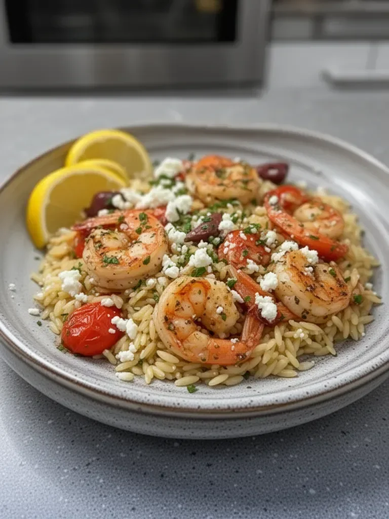 Lemon Feta Orzo Shrimp