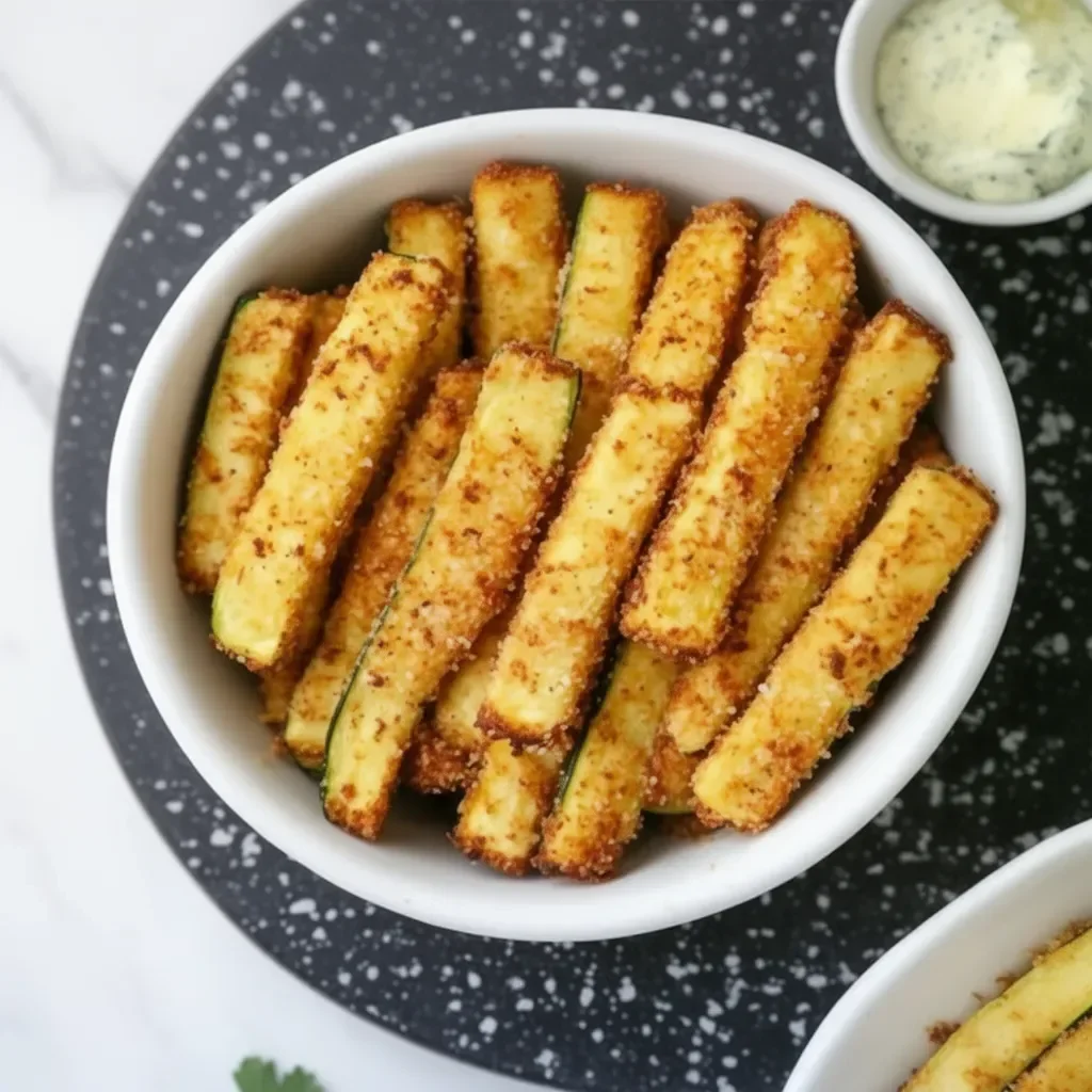 Low calorie air fryer zucchini fries recipe with crispy texture and healthy ingredients