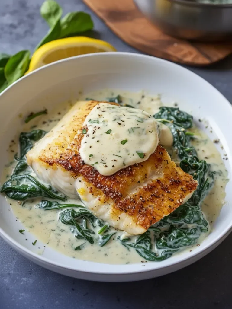 Luscious Lemon-Garlic Sea Bass with Creamed Spinach