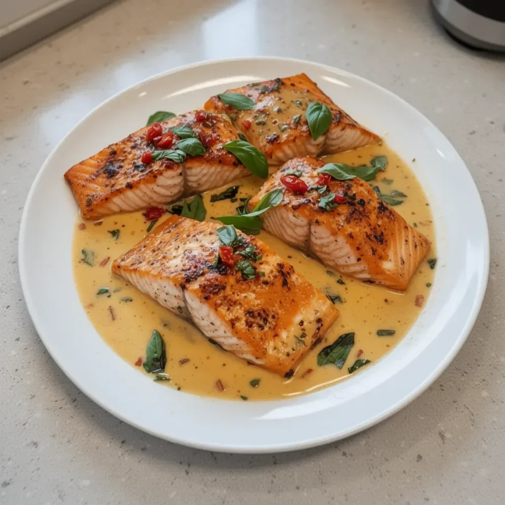 Delicious Marry Me Salmon dish garnished and served on a plate