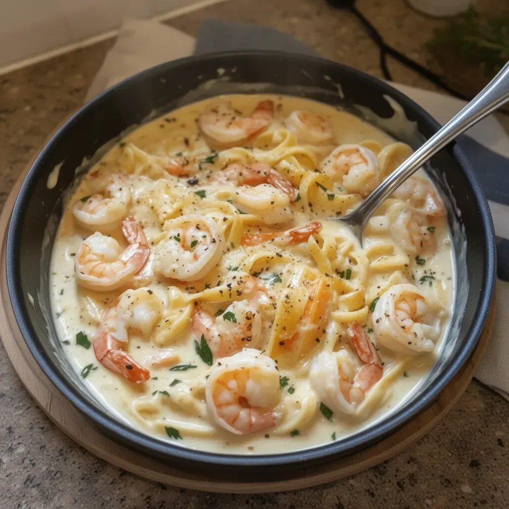 Delicious One-Pot Shrimp and Crab Alfredo in a creamy sauce