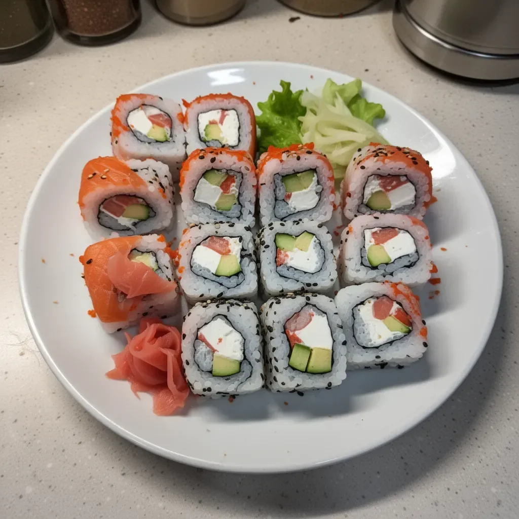 Homemade Philadelphia roll sushi with cream cheese and salmon