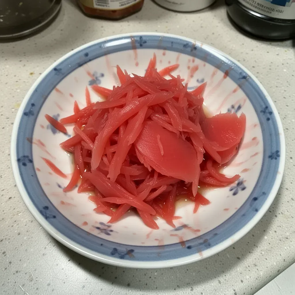 Homemade pickled sushi ginger (gari) prepared in a jar.