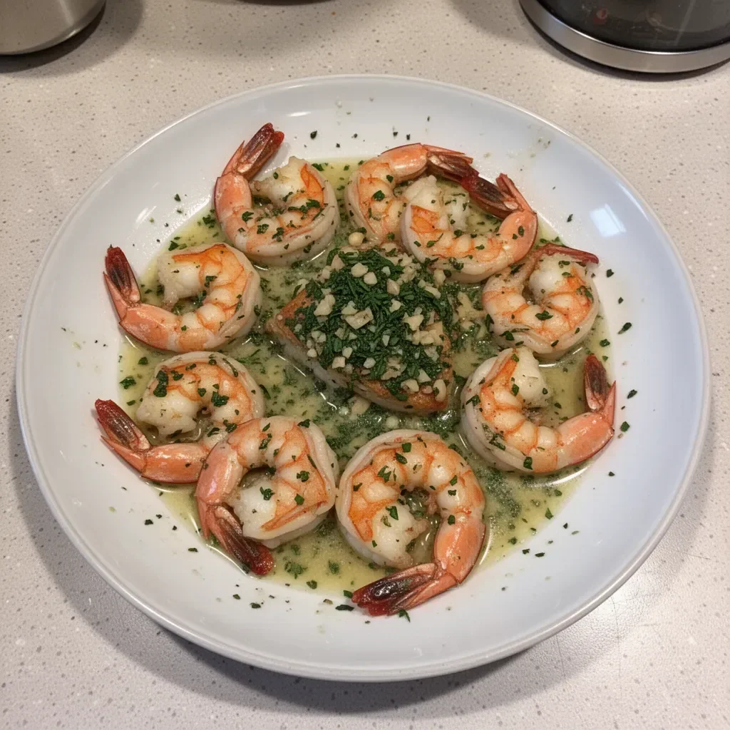 Prawn served with garlic herb butter in a delicious presentation