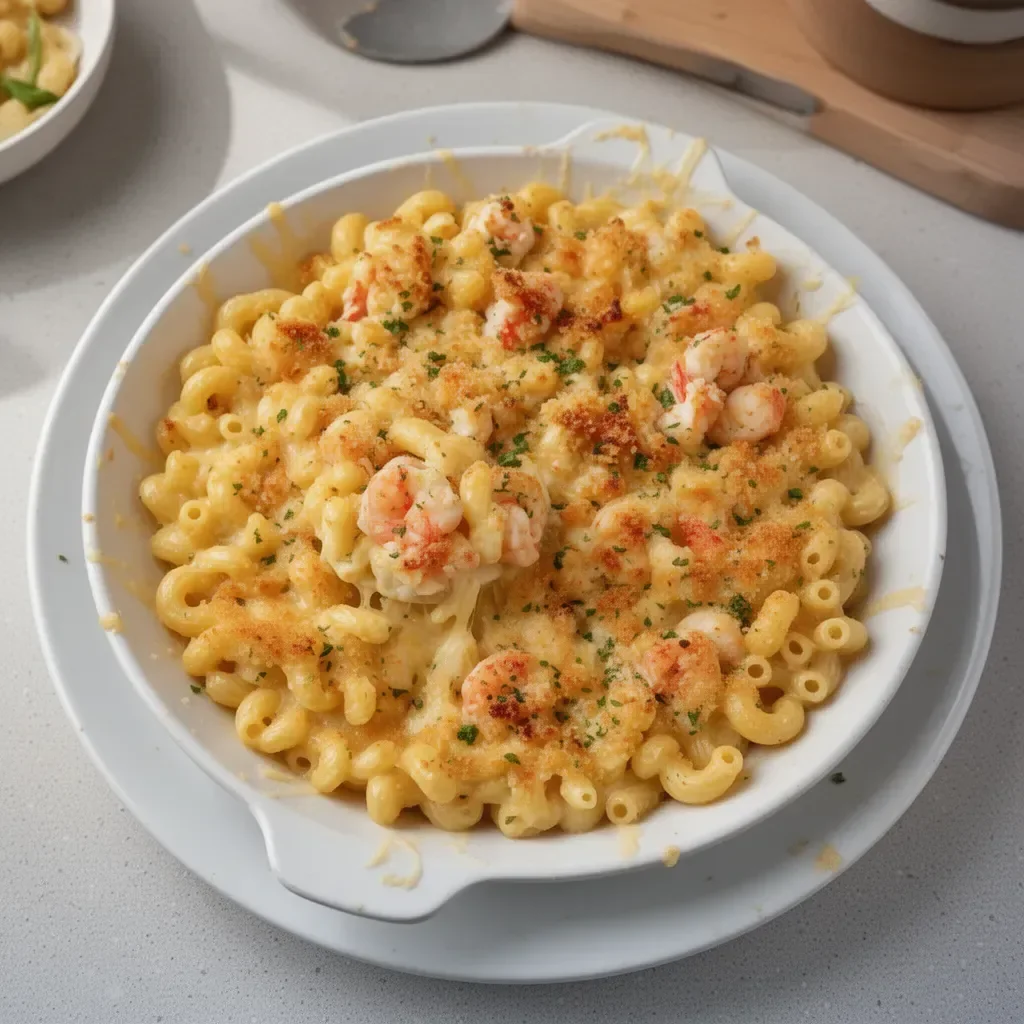 Creamy Seafood Mac and Cheese with shrimp and crab in a cheesy pasta dish