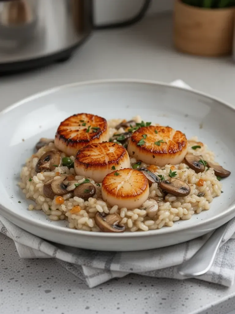 Seared Scallops with Mushroom Risotto