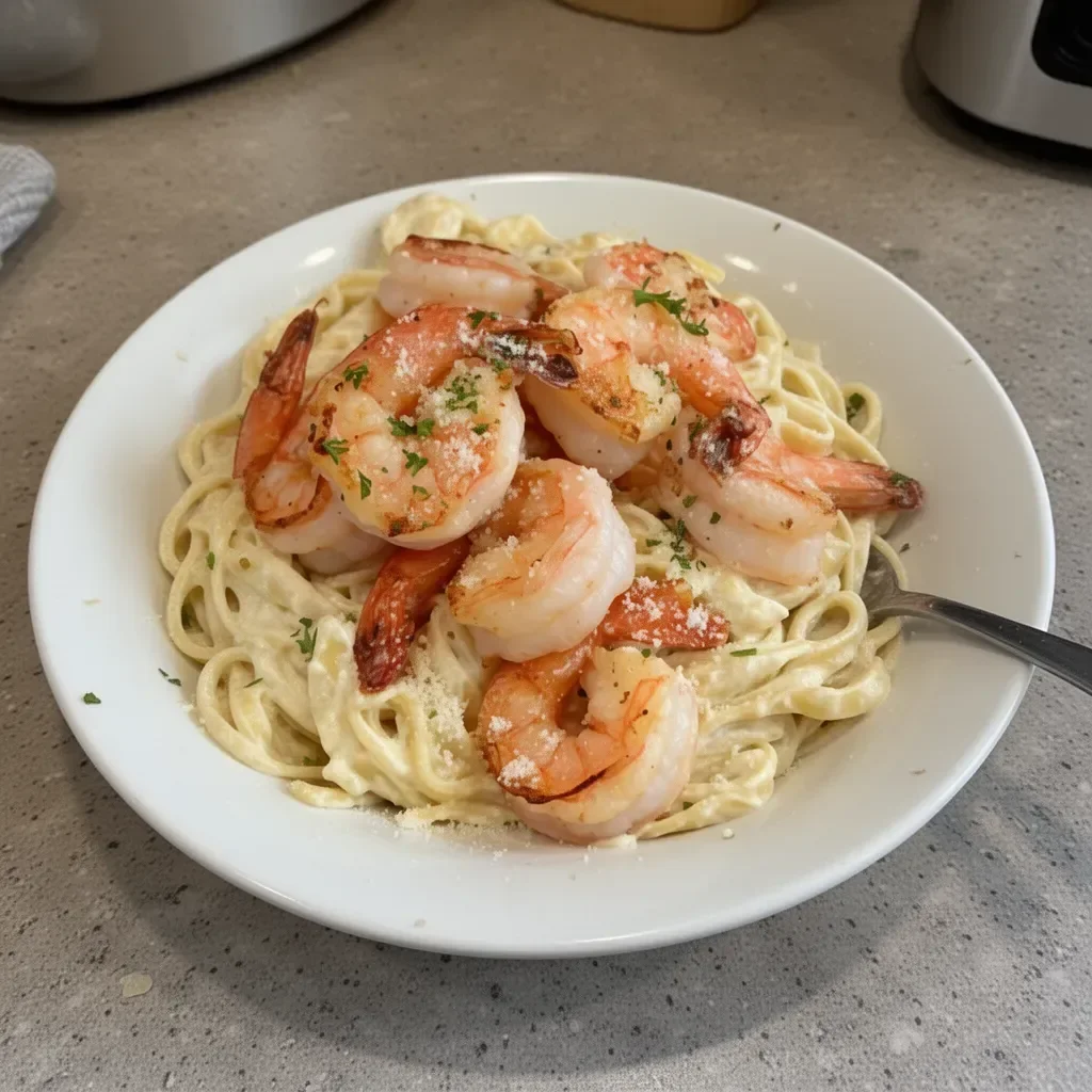 Delicious Shrimp Alfredo pasta with creamy sauce and fresh shrimp