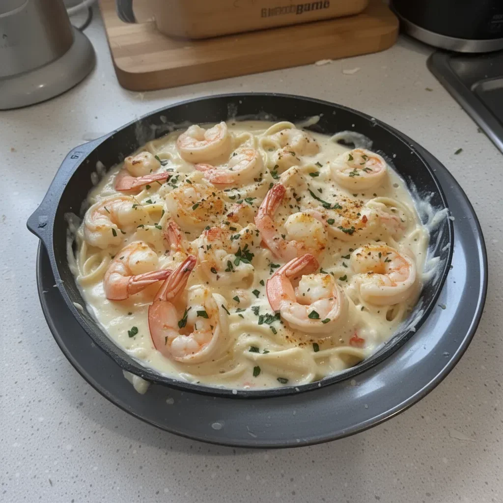Delicious Shrimp Crab Alfredo with creamy sauce and seafood
