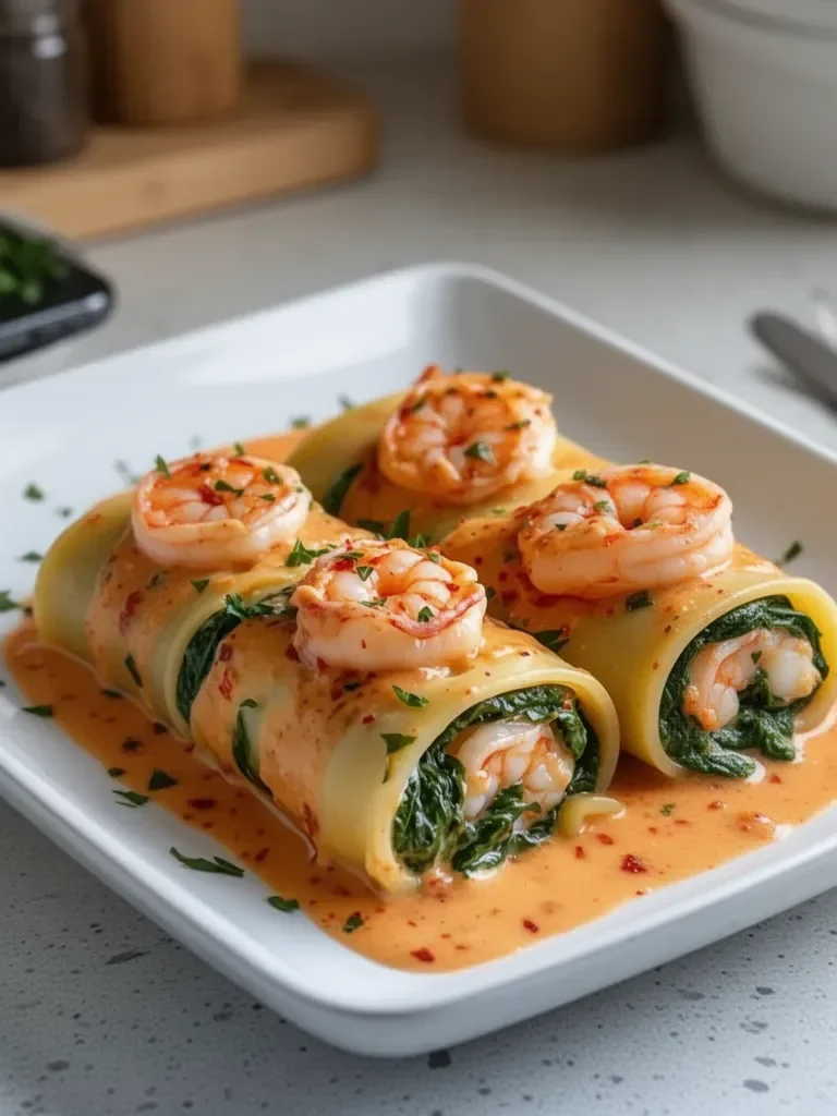 Shrimp and Spinach Stuffed Pasta Rolls