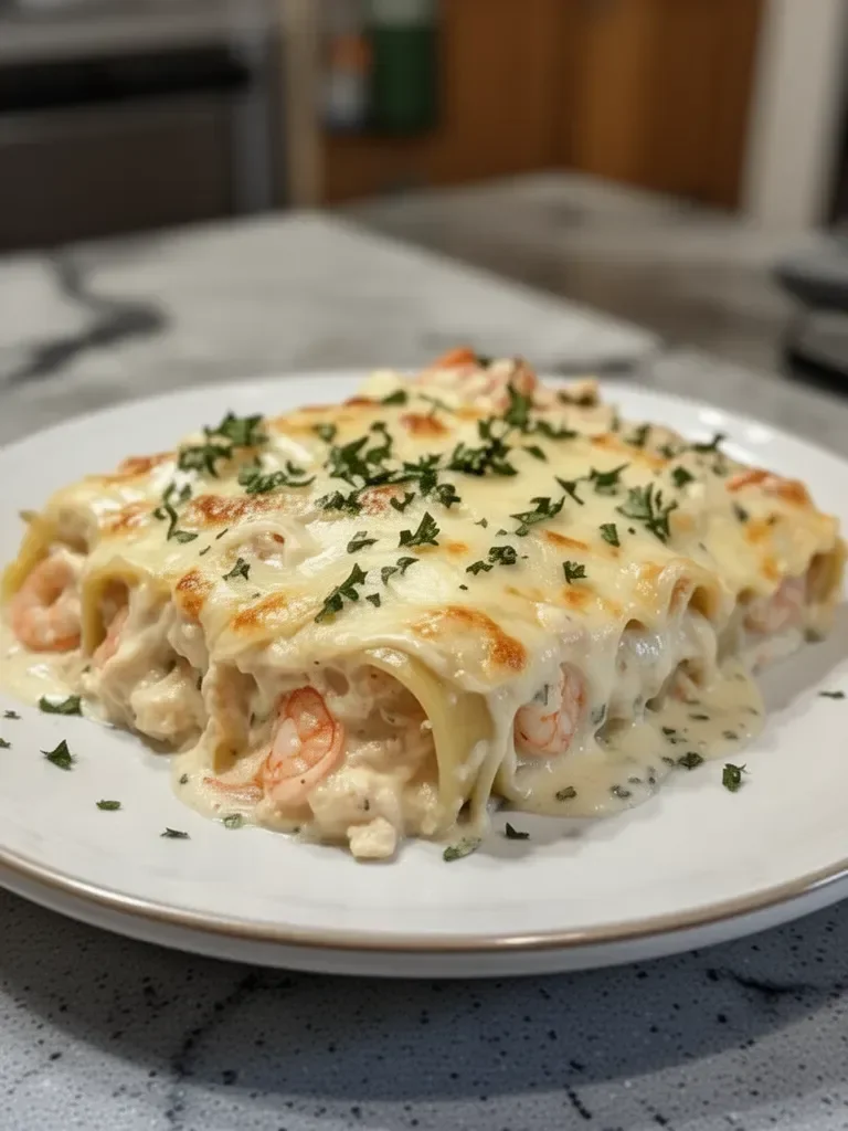Dive into Decadence: Shrimp & Crab Alfredo Lasagna Roll-Ups You’ll Crave