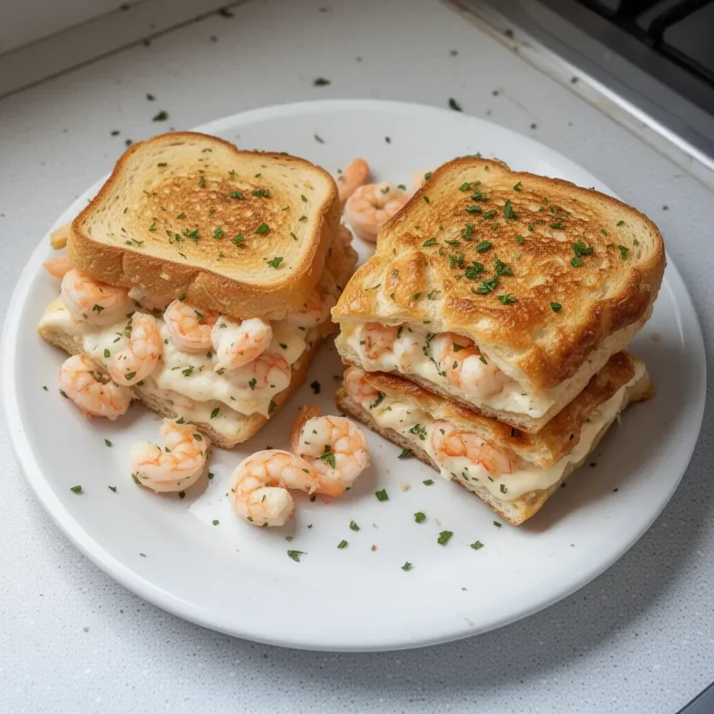 Delicious shrimp crab melts served on a plate, showcasing seafood goodness.