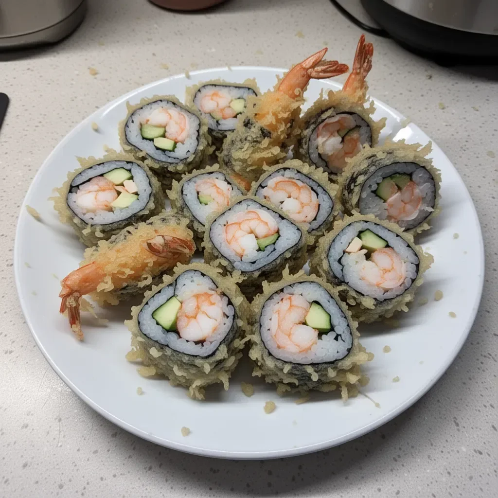 Shrimp tempura roll served with dipping sauce