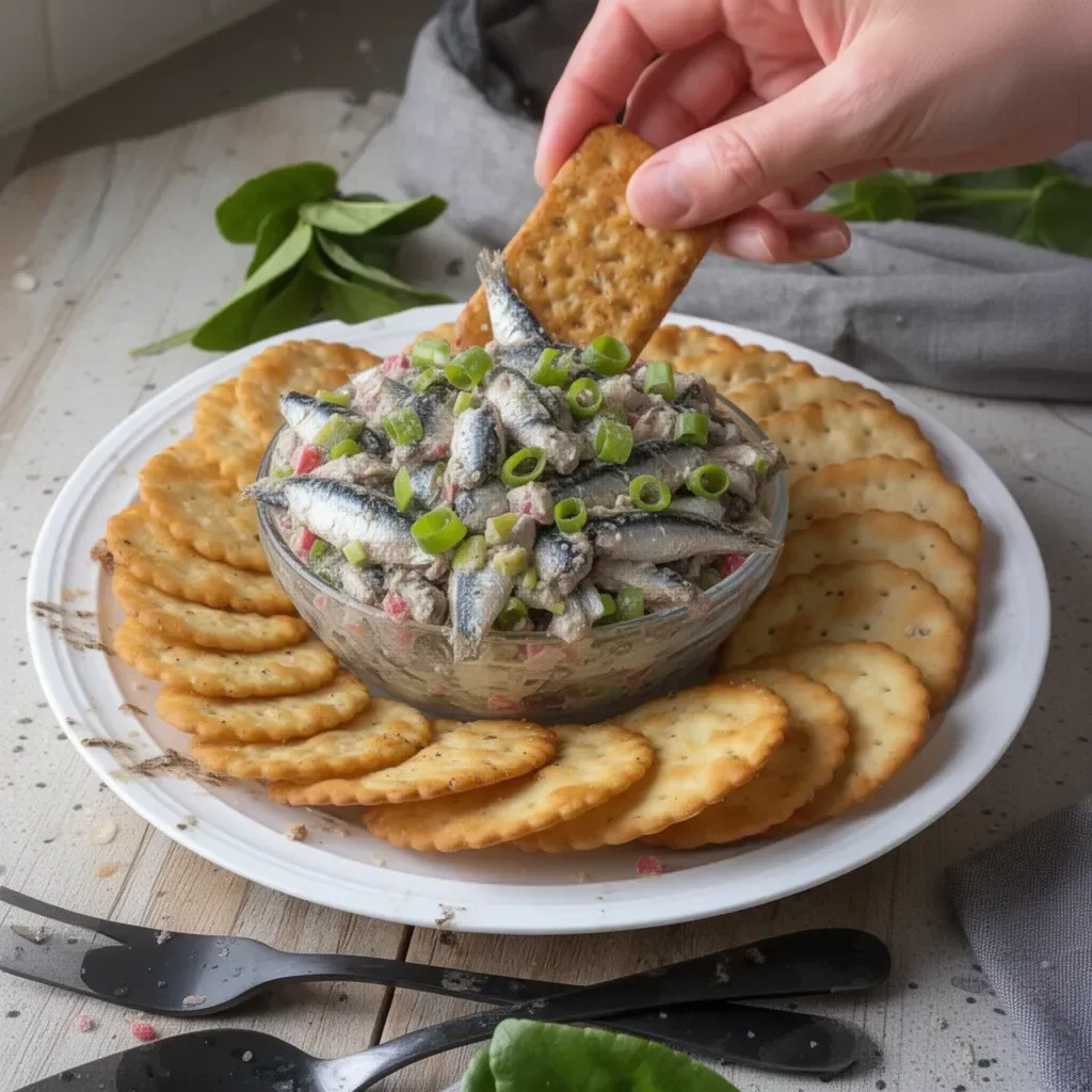 Colorful and fresh Simple Sardine Salad served in a bowl with vegetables