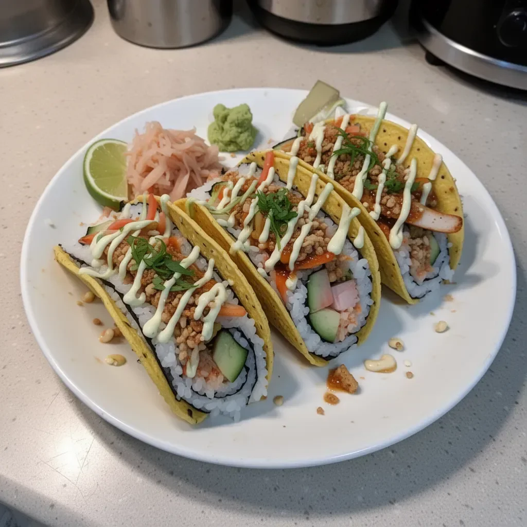 Delicious sushi tacos with fresh ingredients and vibrant colors
