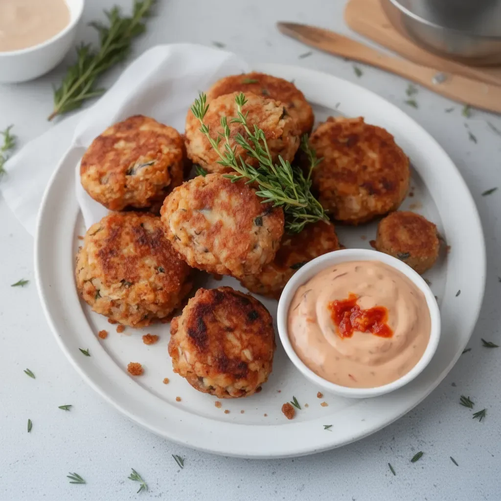 Delicious sardine fish cakes served with lemon and herbs
