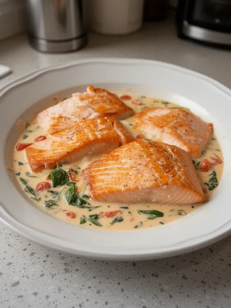 Tuscan Salmon with Tomato-Basil Cream Sauce