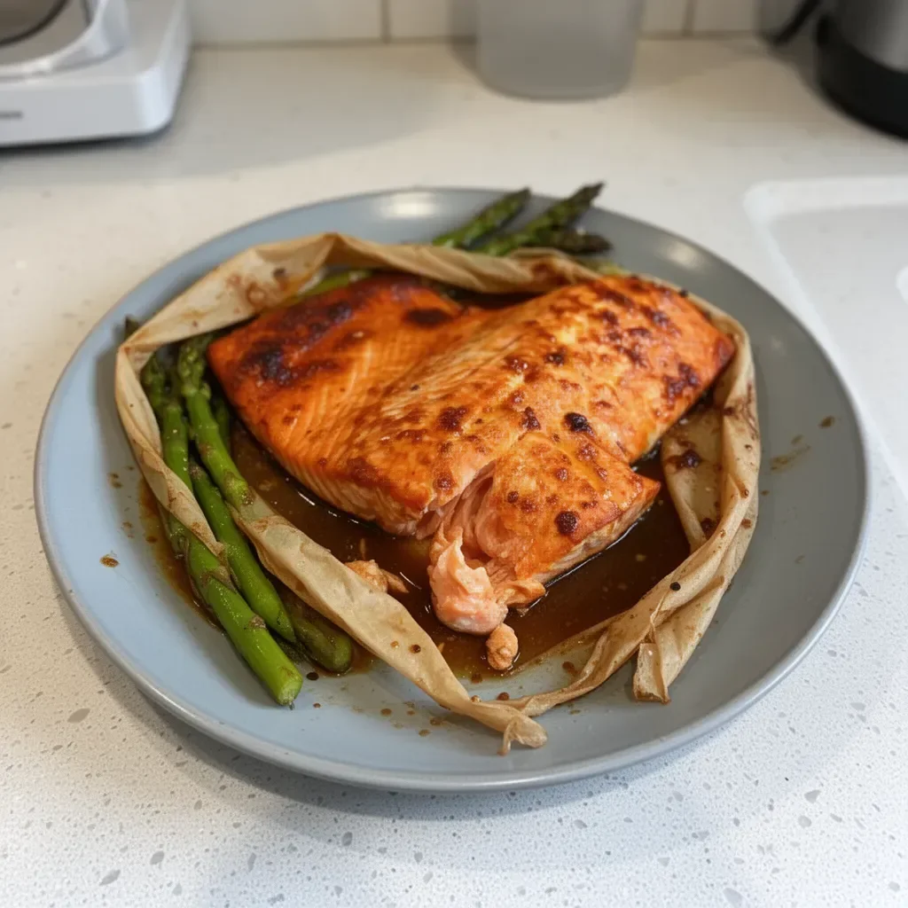 4 Ingredient Orange Salmon dish garnished with fresh herbs