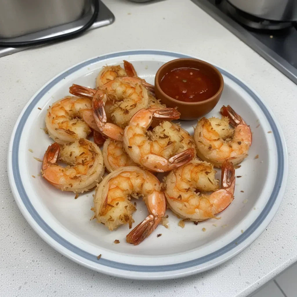 5 Ingredient Baked Coconut Shrimp served on a plate with dipping sauce