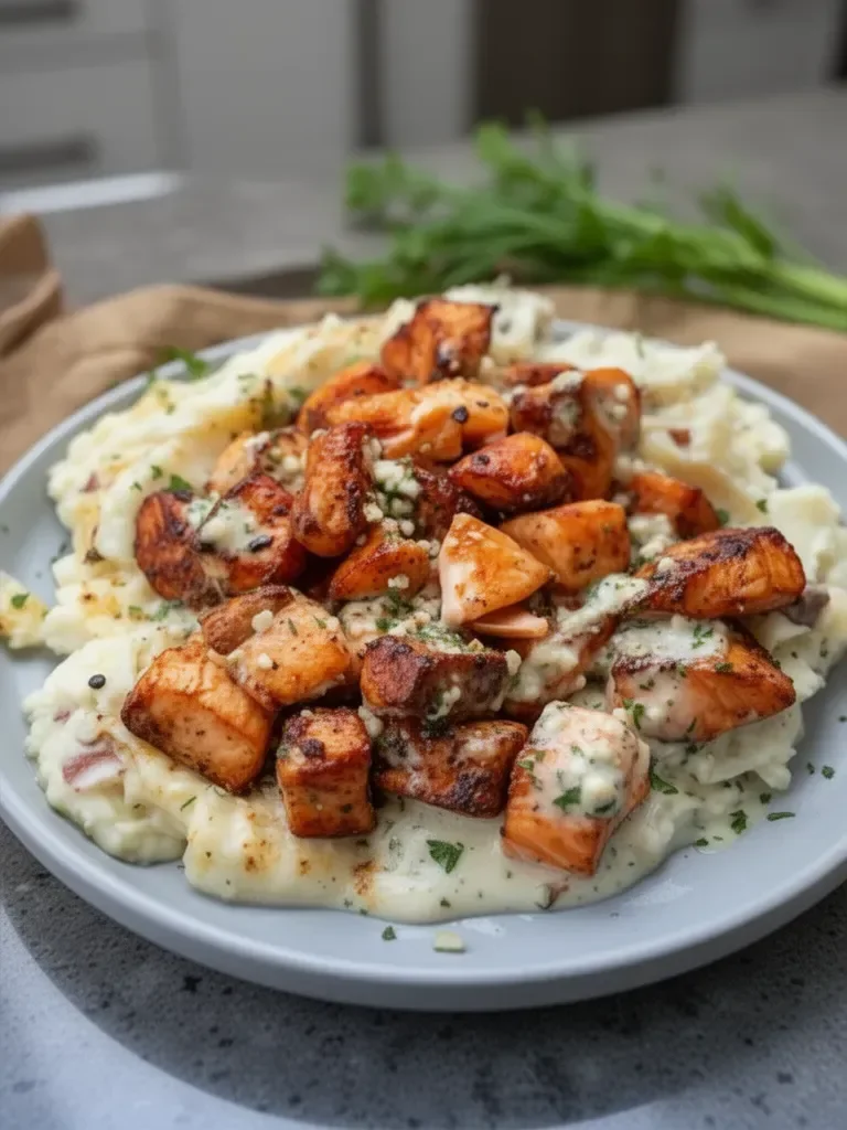 Air Fryer Salmon Bites with Garlic Cream Sauce