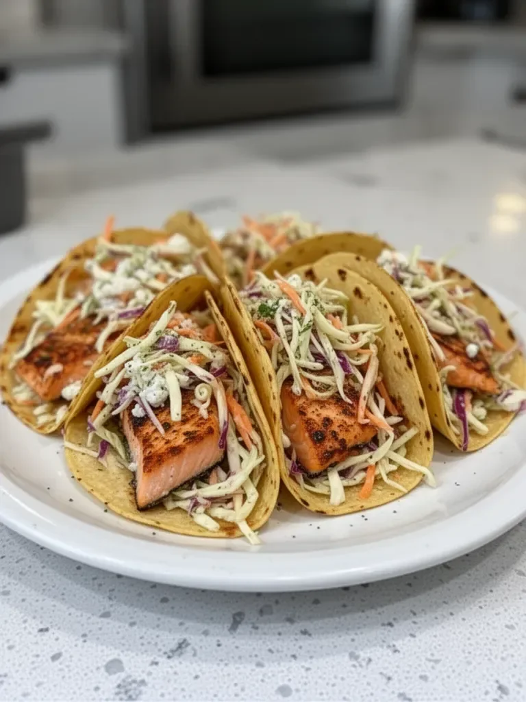 Air Fryer Salmon Tacos with Slaw