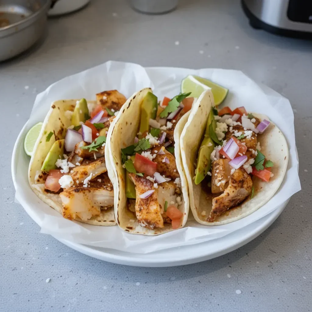 Delicious baked fish tacos served in a tortilla with fresh toppings