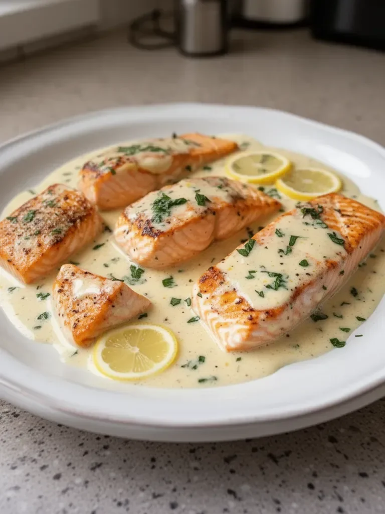 Baked Salmon with Lemon Butter Cream Sauce
