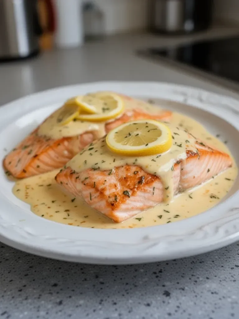 Baked Salmon with Lemon Butter Cream Sauce