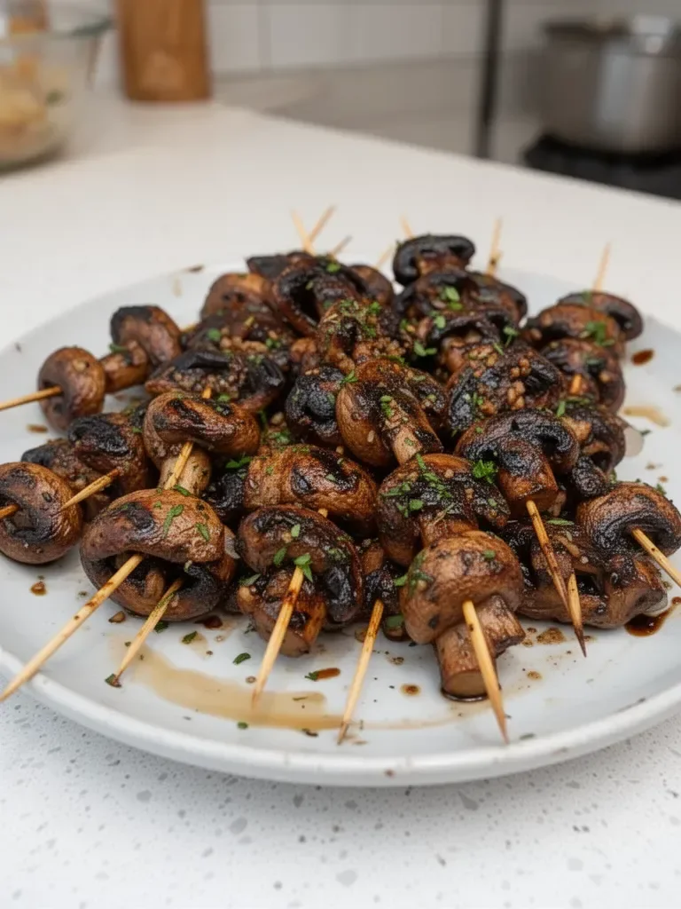 Balsamic Garlic Grilled Mushroom Skewers