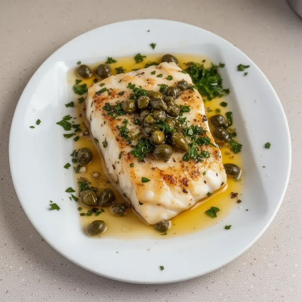 Delicious Haddock Piccata served with lemon and capers.