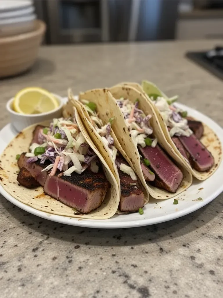 Blackened Seared Tuna Tacos Recipe