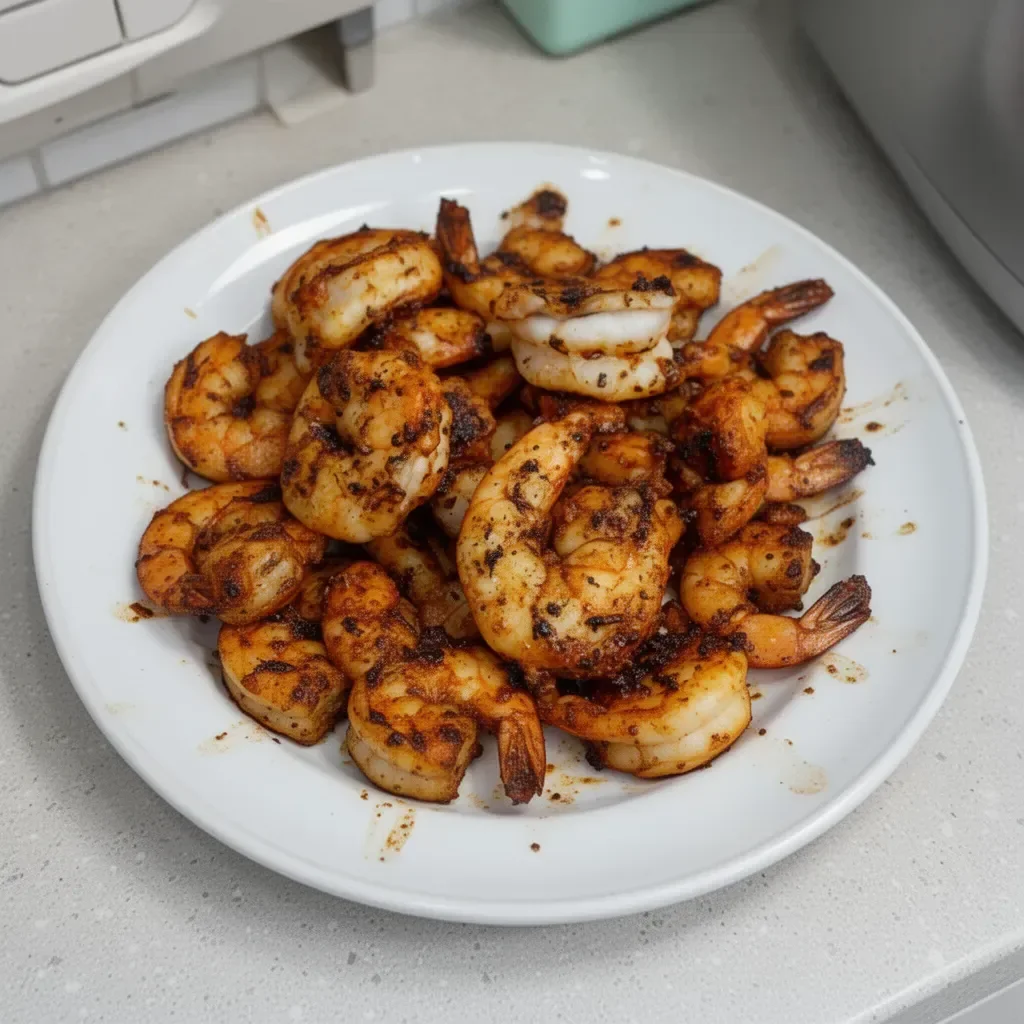 Delicious blackened shrimp served with garnishments on a plate