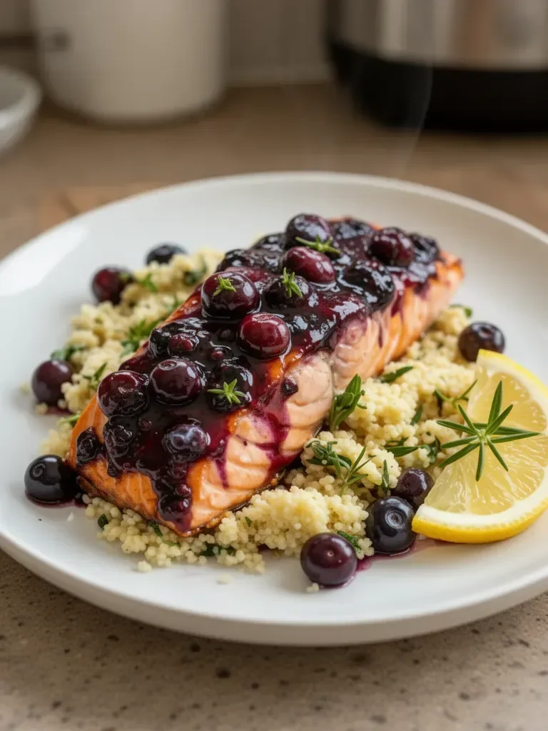 Blueberry Glazed Salmon with Lemon Herb Couscous