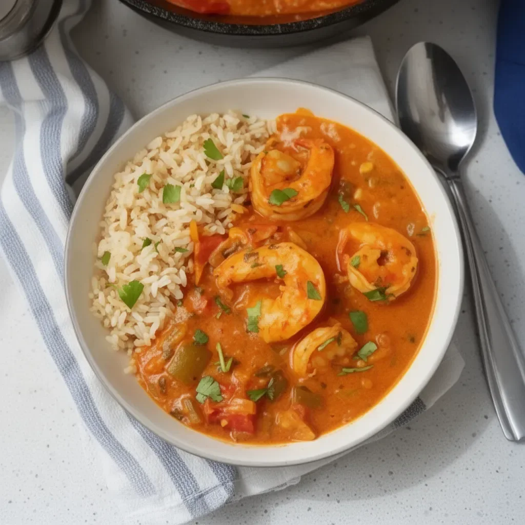 Bowl of Brazilian Coconut Shrimp Stew with fresh herbs and spices