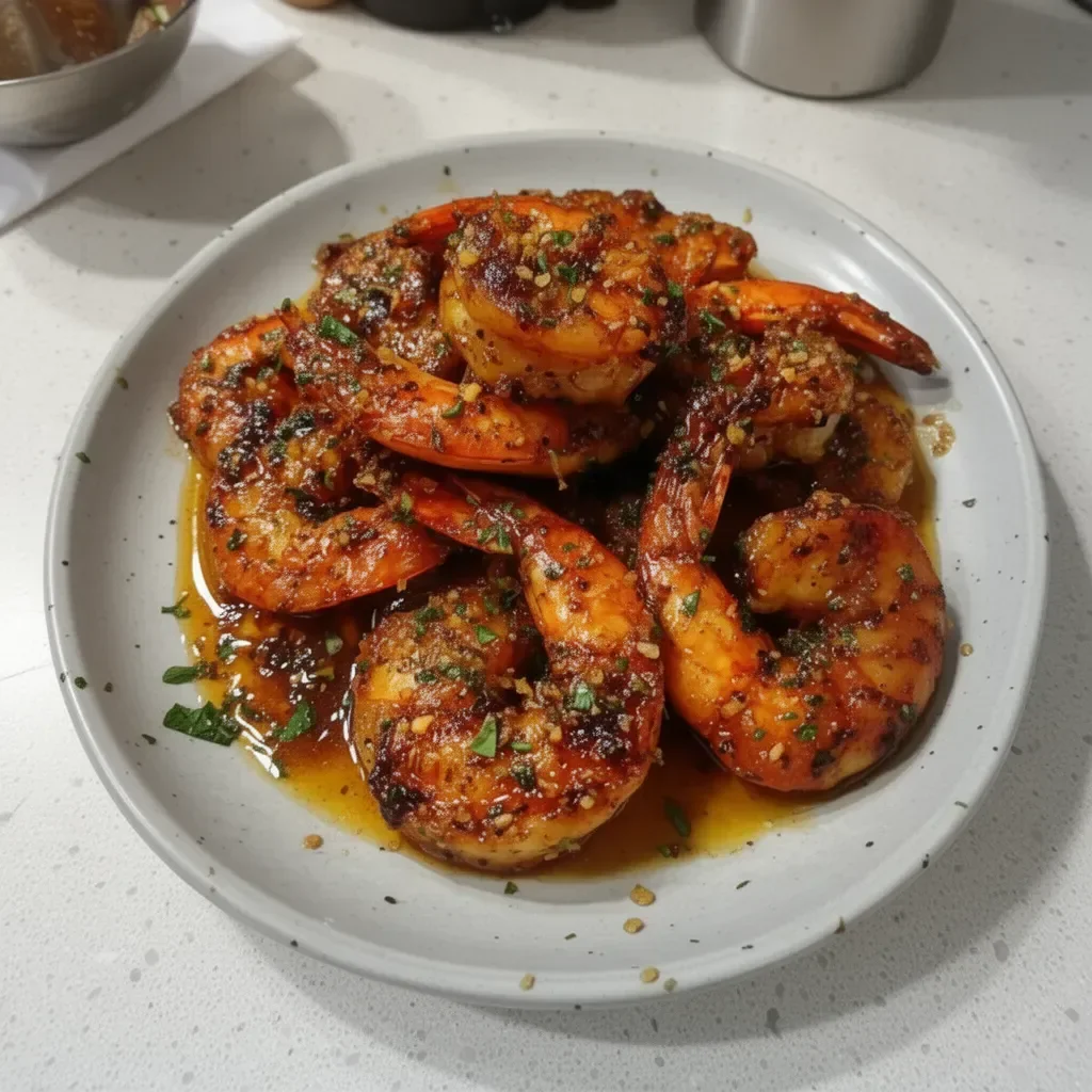 Cajun Hot Honey Shrimp served with a side of vegetables