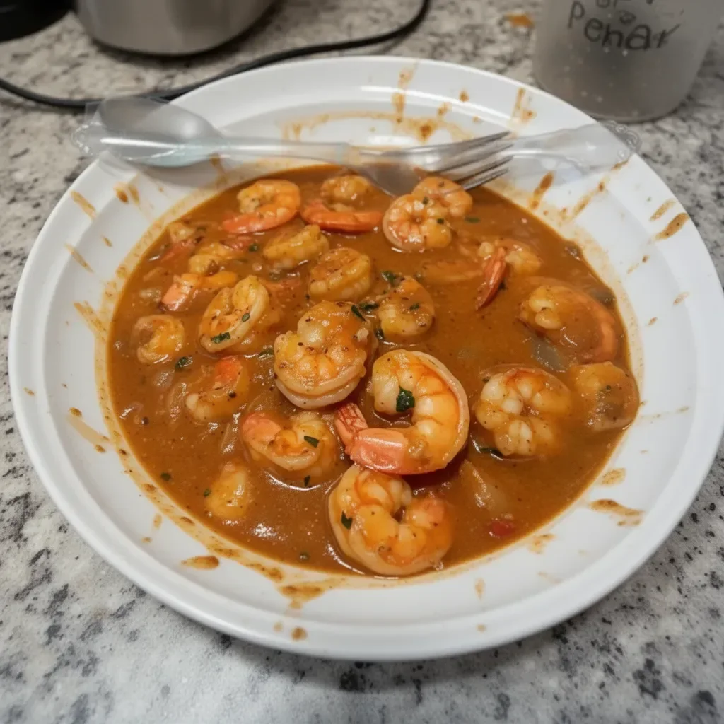A hearty bowl of Cajun Shrimp Étouffée garnished with green onions and served with rice.