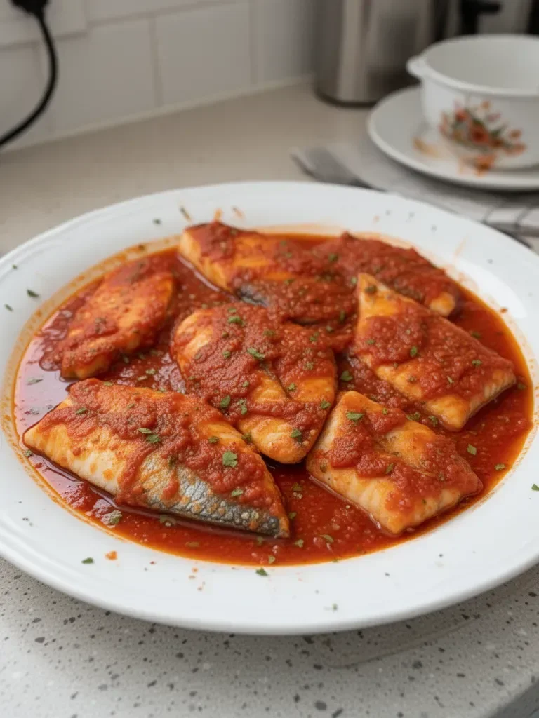 Cooking Sea Bass Fillets in a Spicy Savory Red Sauce