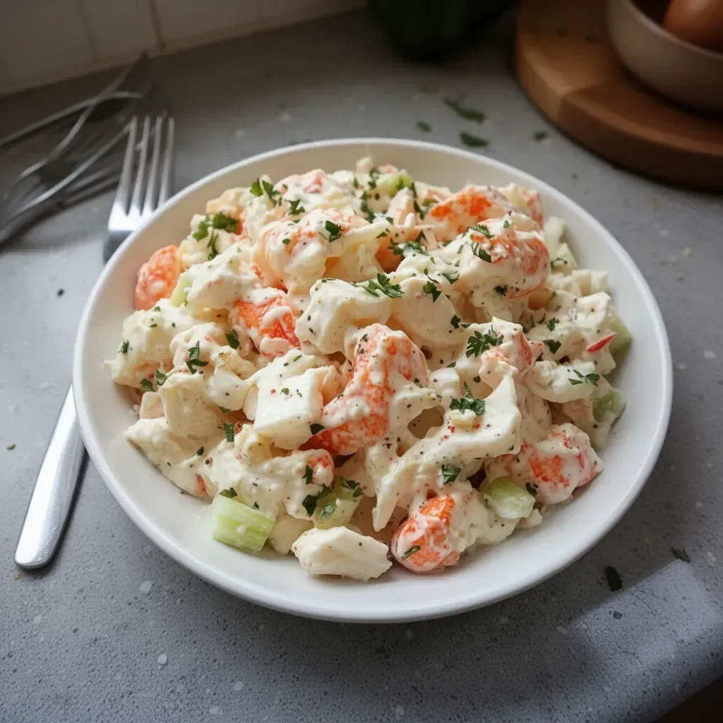 Delicious Crab Seafood Salad served in a bowl with fresh ingredients